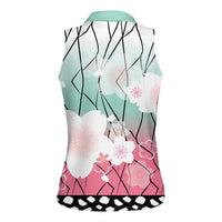 Japanese Kocho Pattern Women Sleeveless Polo Shirt Insect Pillar Butterfly Flower Fairy - Wonder Print Shop