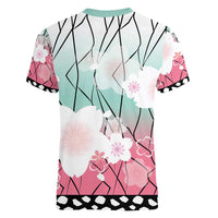 Japanese Kocho Pattern Women V-Neck T-Shirt Insect Pillar Butterfly Flower Fairy - Wonder Print Shop