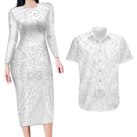 Samoa Lotu Tamaiti Couples Matching Long Sleeve Bodycon Dress and Hawaiian Shirt Polynesian White Sunday Simple LT9 - Wonder Print Shop