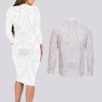 Samoa Lotu Tamaiti Couples Matching Long Sleeve Bodycon Dress and Long Sleeve Button Shirts Polynesian White Sunday Simple LT9 - Wonder Print Shop