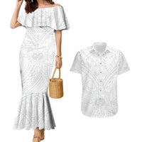 Samoa Lotu Tamaiti Couples Matching Mermaid Dress and Hawaiian Shirt Polynesian White Sunday Simple LT9 - Wonder Print Shop