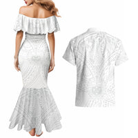 Samoa Lotu Tamaiti Couples Matching Mermaid Dress and Hawaiian Shirt Polynesian White Sunday Simple LT9 - Wonder Print Shop