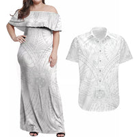 Samoa Lotu Tamaiti Couples Matching Off Shoulder Maxi Dress and Hawaiian Shirt Polynesian White Sunday Simple LT9 - Wonder Print Shop