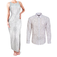 Samoa Lotu Tamaiti Couples Matching Tank Maxi Dress and Long Sleeve Button Shirts Polynesian White Sunday Simple LT9 - Wonder Print Shop