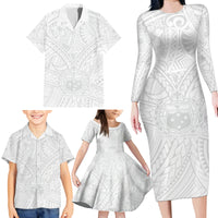Samoa Lotu Tamaiti Family Matching Long Sleeve Bodycon Dress and Hawaiian Shirt Polynesian White Sunday Simple LT9 - Wonder Print Shop