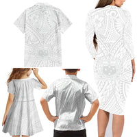 Samoa Lotu Tamaiti Family Matching Long Sleeve Bodycon Dress and Hawaiian Shirt Polynesian White Sunday Simple LT9 - Wonder Print Shop