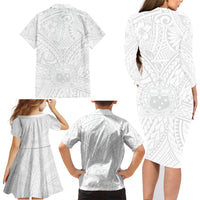 Samoa Lotu Tamaiti Family Matching Long Sleeve Bodycon Dress and Hawaiian Shirt Polynesian White Sunday Simple LT9 - Wonder Print Shop