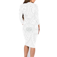 Samoa Lotu Tamaiti Family Matching Long Sleeve Bodycon Dress and Hawaiian Shirt Polynesian White Sunday Simple LT9 - Wonder Print Shop