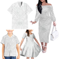 Samoa Lotu Tamaiti Family Matching Off Shoulder Long Sleeve Dress and Hawaiian Shirt Polynesian White Sunday Simple - Wonder Print Shop