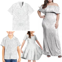 Samoa Lotu Tamaiti Family Matching Off Shoulder Maxi Dress and Hawaiian Shirt Polynesian White Sunday Simple LT9 - Wonder Print Shop