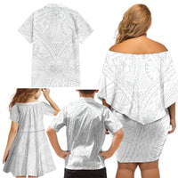 Samoa Lotu Tamaiti Family Matching Off Shoulder Short Dress and Hawaiian Shirt Polynesian White Sunday Simple LT9 - Wonder Print Shop