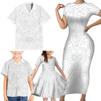 Samoa Lotu Tamaiti Family Matching Short Sleeve Bodycon Dress and Hawaiian Shirt Polynesian White Sunday Simple - Wonder Print Shop
