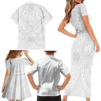 Samoa Lotu Tamaiti Family Matching Short Sleeve Bodycon Dress and Hawaiian Shirt Polynesian White Sunday Simple - Wonder Print Shop