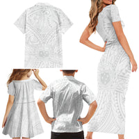 Samoa Lotu Tamaiti Family Matching Short Sleeve Bodycon Dress and Hawaiian Shirt Polynesian White Sunday Simple - Wonder Print Shop