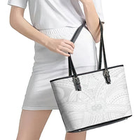 Samoa Lotu Tamaiti Leather Tote Bag Polynesian White Sunday Simple - Wonder Print Shop