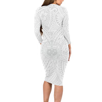 Samoa Lotu Tamaiti Long Sleeve Bodycon Dress Polynesian White Sunday Simple - Wonder Print Shop