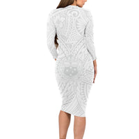 Samoa Lotu Tamaiti Long Sleeve Bodycon Dress Polynesian White Sunday Simple - Wonder Print Shop