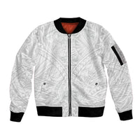 Samoa Lotu Tamaiti Sleeve Zip Bomber Jacket Polynesian White Sunday Simple - Wonder Print Shop