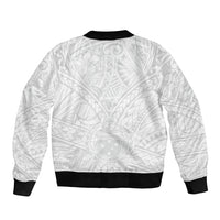 Samoa Lotu Tamaiti Sleeve Zip Bomber Jacket Polynesian White Sunday Simple - Wonder Print Shop