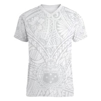 Samoa Lotu Tamaiti Women V Neck T Shirt Polynesian White Sunday Simple - Wonder Print Shop