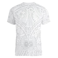 Samoa Lotu Tamaiti Women V Neck T Shirt Polynesian White Sunday Simple - Wonder Print Shop