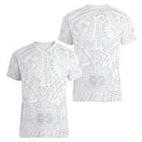 Samoa Lotu Tamaiti Women V Neck T Shirt Polynesian White Sunday Simple - Wonder Print Shop