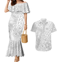 Samoa Lotu Tamait Couples Matching Mermaid Dress and Hawaiian Shirt Tropical Plant White Sunday With Polynesia Pattern LT9 - Wonder Print Shop