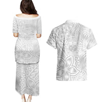 Samoa Lotu Tamait Couples Matching Puletasi Dress and Hawaiian Shirt Tropical Plant White Sunday With Polynesia Pattern LT9 - Wonder Print Shop