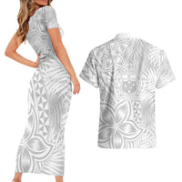 Samoa Lotu Tamait Couples Matching Short Sleeve Bodycon Dress and Hawaiian Shirt Tropical Plant White Sunday With Polynesia Pattern LT9 - Wonder Print Shop