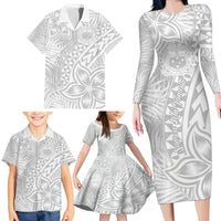 Samoa Lotu Tamait Family Matching Long Sleeve Bodycon Dress and Hawaiian Shirt Tropical Plant White Sunday With Polynesia Pattern LT9 - Wonder Print Shop