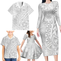 Samoa Lotu Tamait Family Matching Long Sleeve Bodycon Dress and Hawaiian Shirt Tropical Plant White Sunday With Polynesia Pattern LT9 - Wonder Print Shop