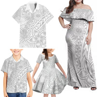 Samoa Lotu Tamait Family Matching Off Shoulder Maxi Dress and Hawaiian Shirt Tropical Plant White Sunday With Polynesia Pattern LT9 - Wonder Print Shop