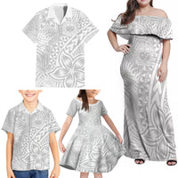 Samoa Lotu Tamait Family Matching Off Shoulder Maxi Dress and Hawaiian Shirt Tropical Plant White Sunday With Polynesia Pattern LT9 - Wonder Print Shop