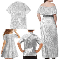 Samoa Lotu Tamait Family Matching Off Shoulder Maxi Dress and Hawaiian Shirt Tropical Plant White Sunday With Polynesia Pattern LT9 - Wonder Print Shop