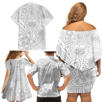 Samoa Lotu Tamait Family Matching Off Shoulder Short Dress and Hawaiian Shirt Tropical Plant White Sunday With Polynesia Pattern LT9 - Wonder Print Shop