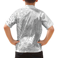 Samoa Lotu Tamait Family Matching Short Sleeve Bodycon Dress and Hawaiian Shirt Tropical Plant White Sunday With Polynesia Pattern - Wonder Print Shop