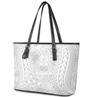 Samoa Lotu Tamait Leather Tote Bag Tropical Plant White Sunday With Polynesia Pattern - Wonder Print Shop