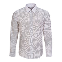 Samoa Lotu Tamait Long Sleeve Button Shirt Tropical Plant White Sunday With Polynesia Pattern - Wonder Print Shop