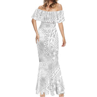 Samoa Lotu Tamait Mermaid Dress Tropical Plant White Sunday With Polynesia Pattern - Wonder Print Shop