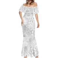 Samoa Lotu Tamait Mermaid Dress Tropical Plant White Sunday With Polynesia Pattern - Wonder Print Shop