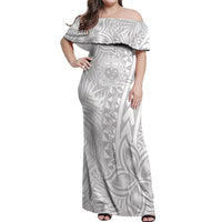 Samoa Lotu Tamait Off Shoulder Maxi Dress Tropical Plant White Sunday With Polynesia Pattern - Wonder Print Shop