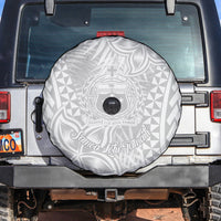 Samoa Lotu Tamait Spare Tire Cover Tropical Plant White Sunday With Polynesia Pattern - Wonder Print Shop