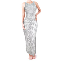 Samoa Lotu Tamait Tank Maxi Dress Tropical Plant White Sunday With Polynesia Pattern - Wonder Print Shop