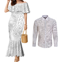 personalised-samoa-lotu-tamait-couples-matching-mermaid-dress-and-long-sleeve-button-shirts-tropical-plant-white-sunday-with-polynesia-pattern