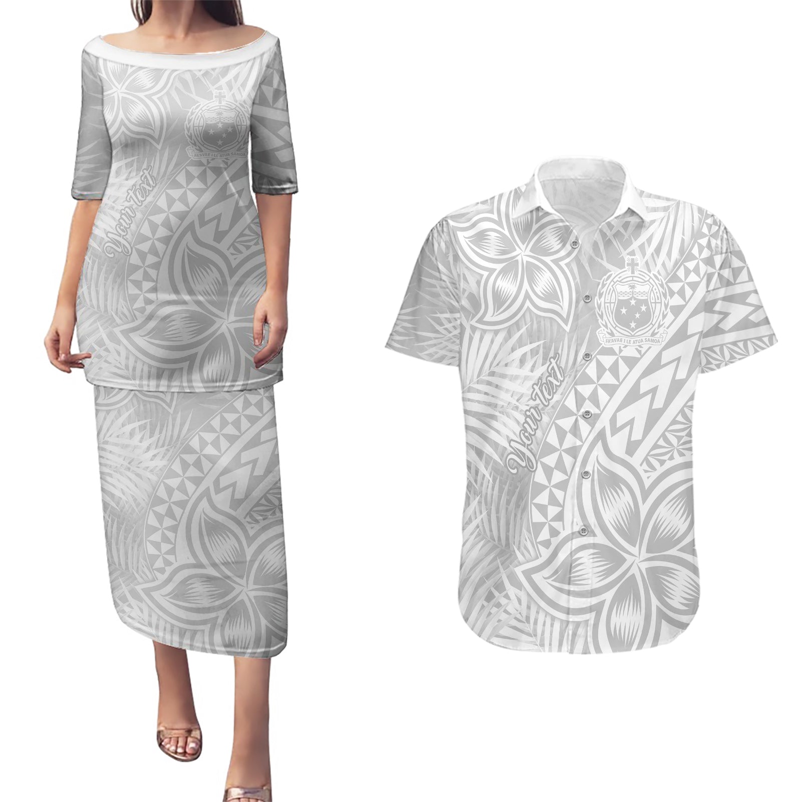 personalised-samoa-lotu-tamait-couples-matching-puletasi-dress-and-hawaiian-shirt-tropical-plant-white-sunday-with-polynesia-pattern