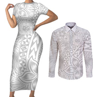 Personalised Samoa Lotu Tamait Couples Matching Short Sleeve Bodycon Dress and Long Sleeve Button Shirts Tropical Plant White Sunday With Polynesia Pattern LT9 - Wonder Print Shop