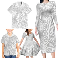 Personalised Samoa Lotu Tamait Family Matching Long Sleeve Bodycon Dress and Hawaiian Shirt Tropical Plant White Sunday With Polynesia Pattern LT9 - Wonder Print Shop