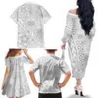 Personalised Samoa Lotu Tamait Family Matching Off Shoulder Long Sleeve Dress and Hawaiian Shirt Tropical Plant White Sunday With Polynesia Pattern - Wonder Print Shop