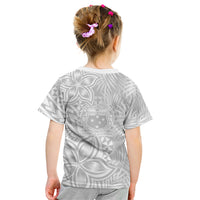 Personalised Samoa Lotu Tamait Kid T Shirt Tropical Plant White Sunday With Polynesia Pattern - Wonder Print Shop