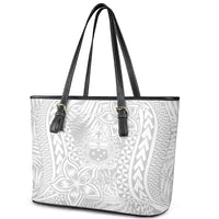 Personalised Samoa Lotu Tamait Leather Tote Bag Tropical Plant White Sunday With Polynesia Pattern - Wonder Print Shop